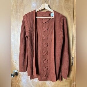 Pinque Design Studios Crochet Open Cardigan Artisan Rust Burnt Orange S NWT
